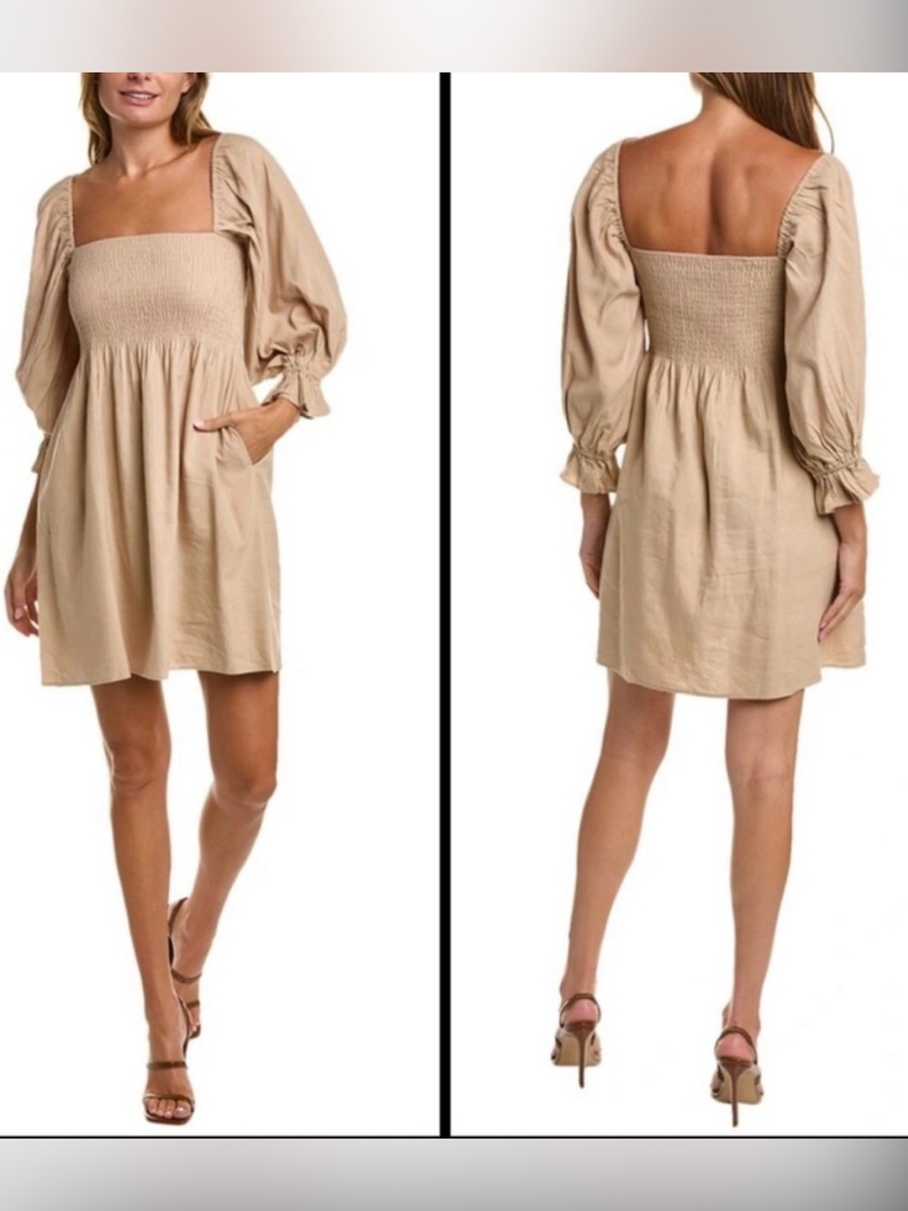Chic Long Sleeve Beige Dress